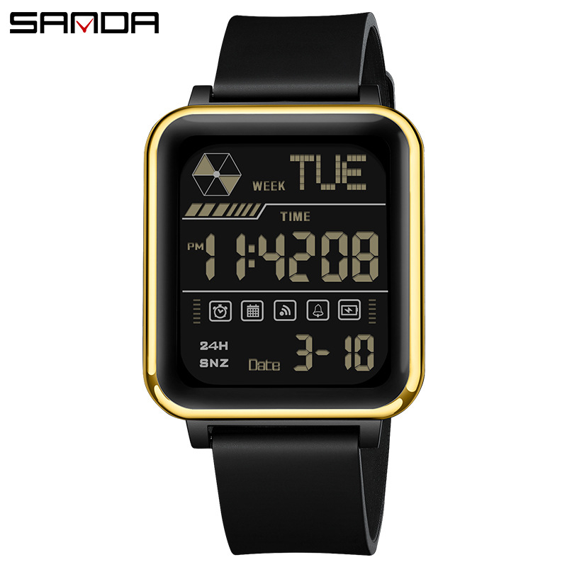 Sanda kuummüügis ruudukujuline ühe ekraaniga spordikell meestele ja naistele, teismelistele, multifunktsionaalne veekindel äratuskell elektrooniline käekell