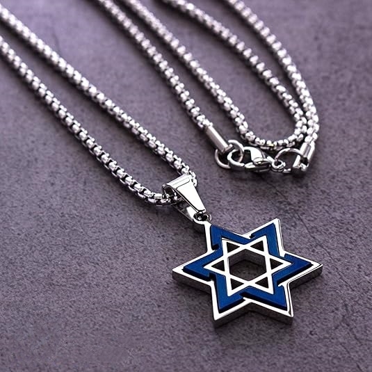 Amazoni kuumim meeste roostevabast terasest Davidi tähega kaelakee Iisraeli kuueharulise tähe ja juudi tähega mitmevärviline ripats