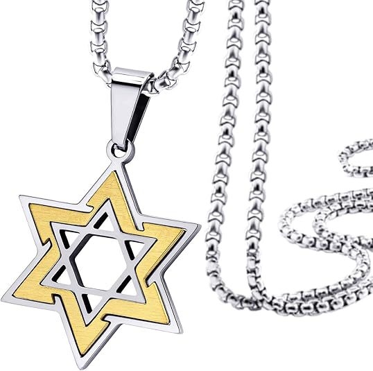 Amazoni kuumim meeste roostevabast terasest Davidi tähega kaelakee Iisraeli kuueharulise tähe ja juudi tähega mitmevärviline ripats