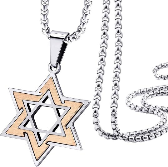 Amazoni kuumim meeste roostevabast terasest Davidi tähega kaelakee Iisraeli kuueharulise tähe ja juudi tähega mitmevärviline ripats