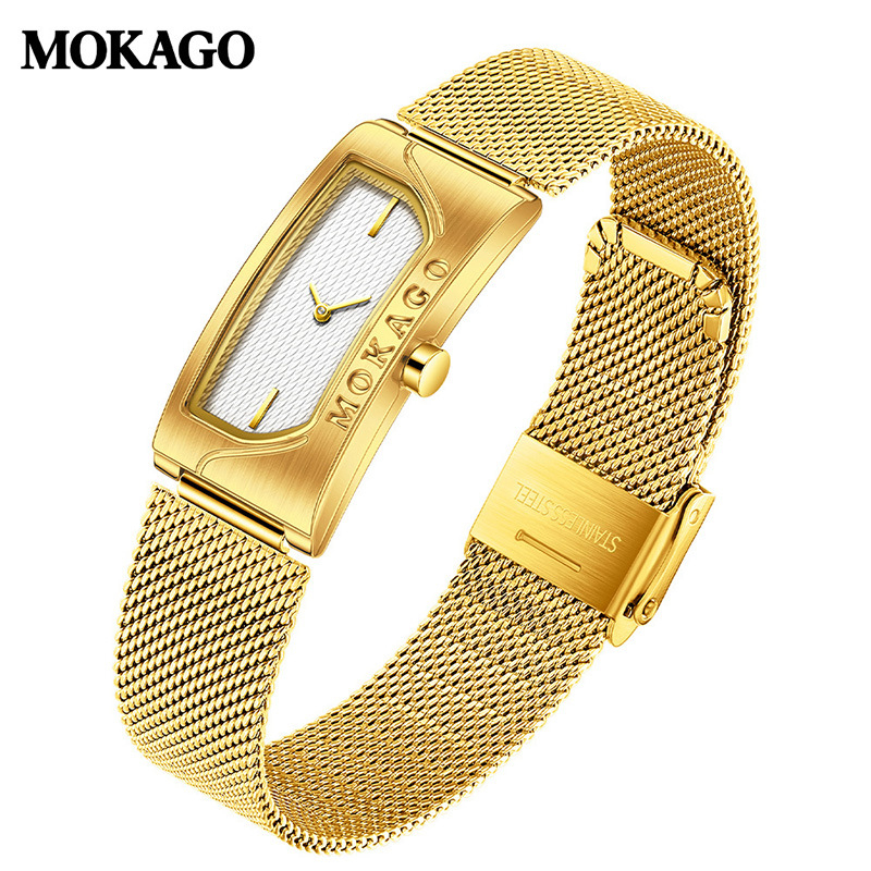 Mokago Ceas cu cuarț Impermeabil Pătrat Simplu Cu Două Litere Ceas de damă Stil Mid-Century Ceas de damă Transfrontalier Vânzare fierbinte