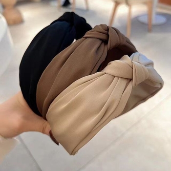 Ühevärviline laia äärega juukserõngas naistele, lihtne elegantne satiinist sõlmega juukserõngas, Korea stiilis, piimapruun, kangast peapandlaga