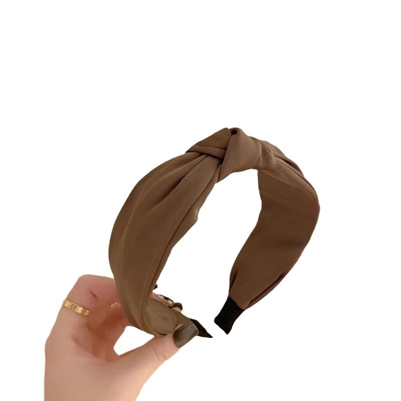 Ühevärviline laia äärega juukserõngas naistele, lihtne elegantne satiinist sõlmega juukserõngas, Korea stiilis, piimapruun, kangast peapandlaga