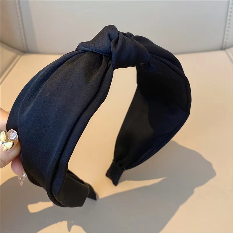 Ühevärviline laia äärega juukserõngas naistele, lihtne elegantne satiinist sõlmega juukserõngas, Korea stiilis, piimapruun, kangast peapandlaga