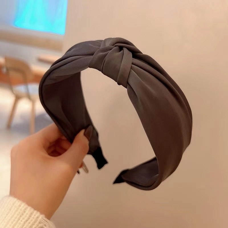 Ühevärviline laia äärega juukserõngas naistele, lihtne elegantne satiinist sõlmega juukserõngas, Korea stiilis, piimapruun, kangast peapandlaga