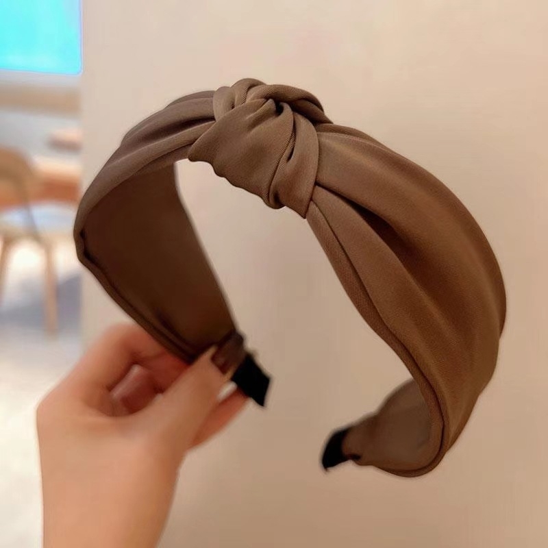 Ühevärviline laia äärega juukserõngas naistele, lihtne elegantne satiinist sõlmega juukserõngas, Korea stiilis, piimapruun, kangast peapandlaga