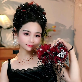 (Καρδεράκι) Κορεάτικου στιλ, διάσημο στο Διαδίκτυο, με κλιπ λαβής για λουλούδι με φτερό και πεταλούδα, φουρκέτα μεγάλου όγκου για το κεφάλι με κλιπ καρχαρία