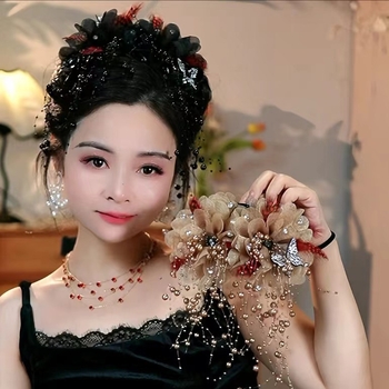 (Καρδεράκι) Κορεάτικου στιλ, διάσημο στο Διαδίκτυο, με κλιπ λαβής για λουλούδι με φτερό και πεταλούδα, φουρκέτα μεγάλου όγκου για το κεφάλι με κλιπ καρχαρία