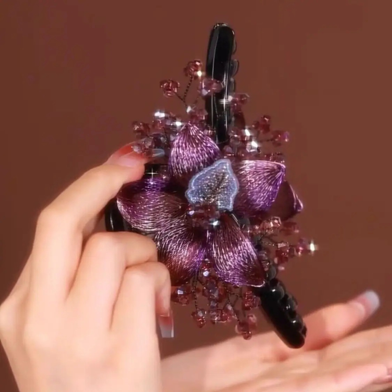 Korea stiilis luksuslik käsitsi valmistatud vasktraadist punutud lilleklamber, plastvaigust suur haikalamber pea tagaosas soengu tegemiseks