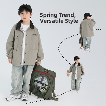 Παιδικό γιακά πουκάμισου 2025 Άνοιξη Νέο πουκάμισο για αγόρια με ζακέτα Cross-border, μεγάλο παιδικό παλτό με πέτο