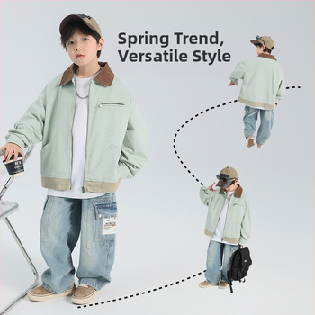 Παιδικό γιακά πουκάμισου 2025 Άνοιξη Νέο πουκάμισο για αγόρια με ζακέτα Cross-border, μεγάλο παιδικό παλτό με πέτο