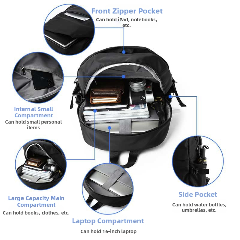 Обработка Модна семпла раница Мъжка модерна ученическа чанта за ученици от гимназията, пътна раница, 16-инчова чанта за компютър, мъжка чанта