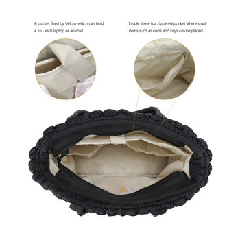 Πλισέ τσάντα σύννεφων από αδιάβροχο ύφασμα, τσάντα ώμου με φυσαλίδες, μεγάλης χωρητικότητας, τσάντα για μαμάδες, τσάντα tote από νάιλον για μητέρα και μωρό