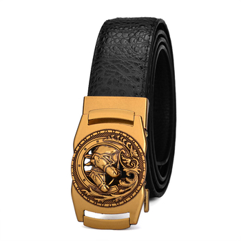 Krokodillimustriga meeste ehtsast nahast vöö vintage-pronksist topelthobusepeaga automaatse pandlaga, ärilise disainiga veisenahast vöökoht, hulgimüügis laos