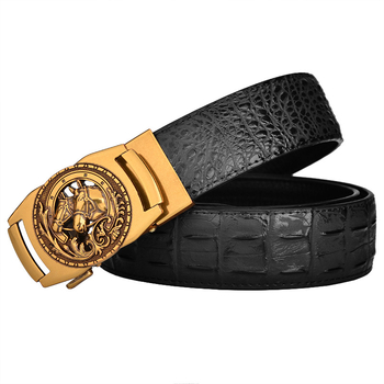 Ζώνη από γνήσιο δέρμα για άνδρες με εκτύπωση κροκόδειλου με vintage μπρονζέ διπλή αυτόματη αγκράφα κεφαλής αλόγου, επαγγελματική δερμάτινη ζώνη αγελάδας, έτοιμη για χονδρική πώληση