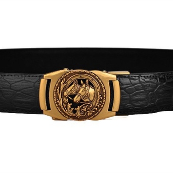 Ζώνη από γνήσιο δέρμα για άνδρες με εκτύπωση κροκόδειλου με vintage μπρονζέ διπλή αυτόματη αγκράφα κεφαλής αλόγου, επαγγελματική δερμάτινη ζώνη αγελάδας, έτοιμη για χονδρική πώληση