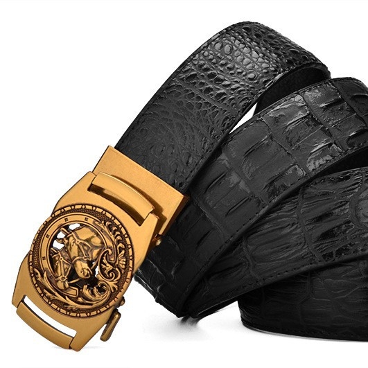 Krokodillimustriga meeste ehtsast nahast vöö vintage-pronksist topelthobusepeaga automaatse pandlaga, ärilise disainiga veisenahast vöökoht, hulgimüügis laos