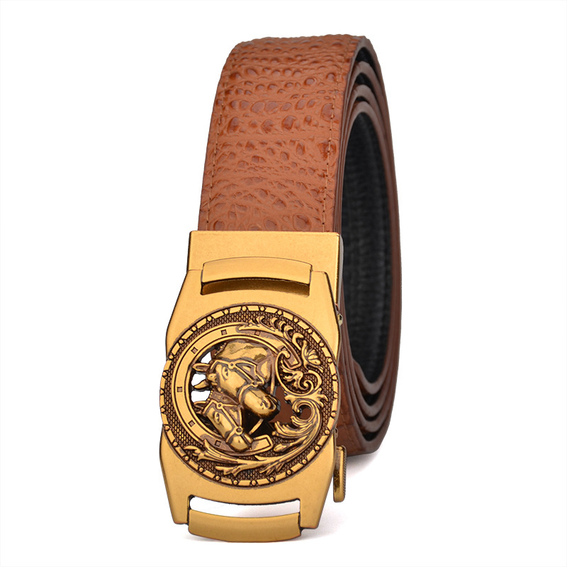 Krokodillimustriga meeste ehtsast nahast vöö vintage-pronksist topelthobusepeaga automaatse pandlaga, ärilise disainiga veisenahast vöökoht, hulgimüügis laos
