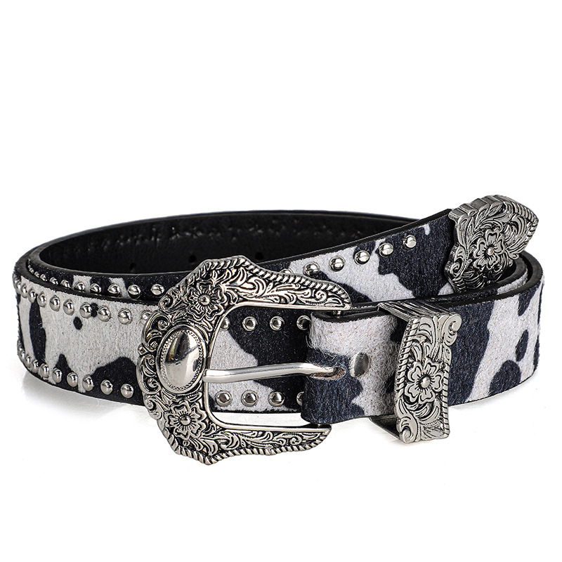 Curea nouă cu mărgele și nituri și imprimeu leopard, curea elegantă din trei piese cu diamante strălucitoare și blugi, curea personalizată sculptată