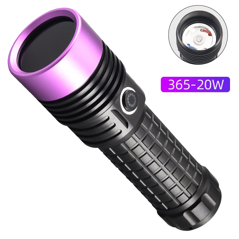 60W suure võimsusega lilla valgusega taskulamp UV must peegel lilla valgus hulgimüügi ehted luminofoorlamp võltsimisvastane õliplekkide tuvastamine 365Nm