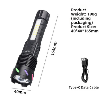 Διασυνοριακός νέος φακός με ισχυρό φως για υπαίθρια περιπολία, κάμπινγκ, φόρτιση USB, εξωτερικός φωτισμός, λευκός φακός λέιζερ με COB