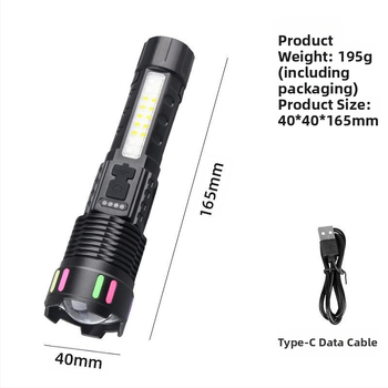 Διασυνοριακός νέος φακός με ισχυρό φως για υπαίθρια περιπολία, κάμπινγκ, φόρτιση USB, εξωτερικός φωτισμός, λευκός φακός λέιζερ με COB