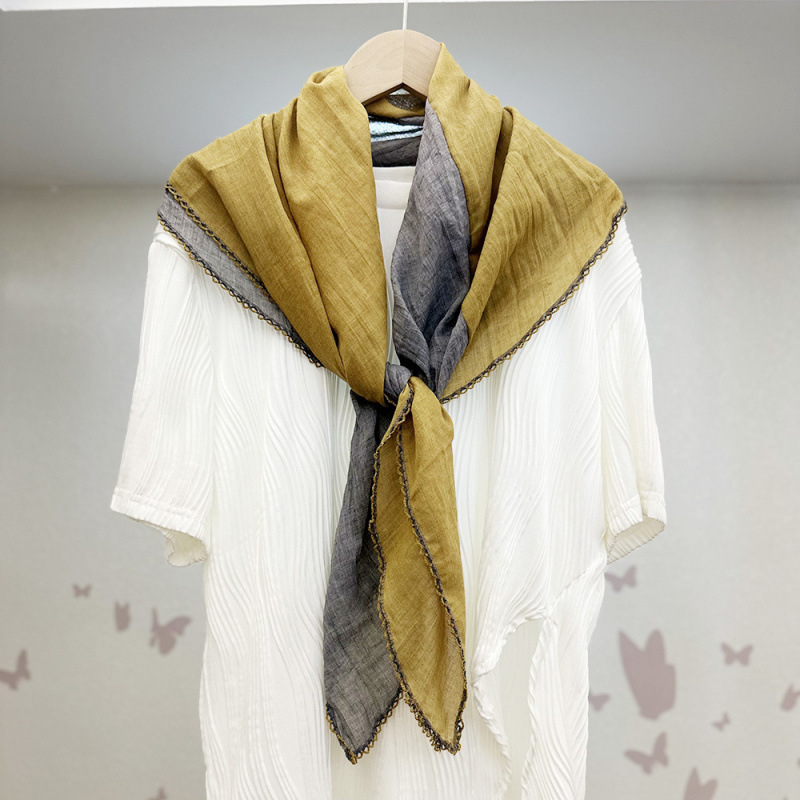 Spalvų blokavimo medvilninis ir lininis šilkinis moteriškas šalikas, universalus kvadratinis šalikas, moteriškas šalikas, pavasario, rudens ir žiemos kaklo apsaugos skara, plonas vasarinis stilius