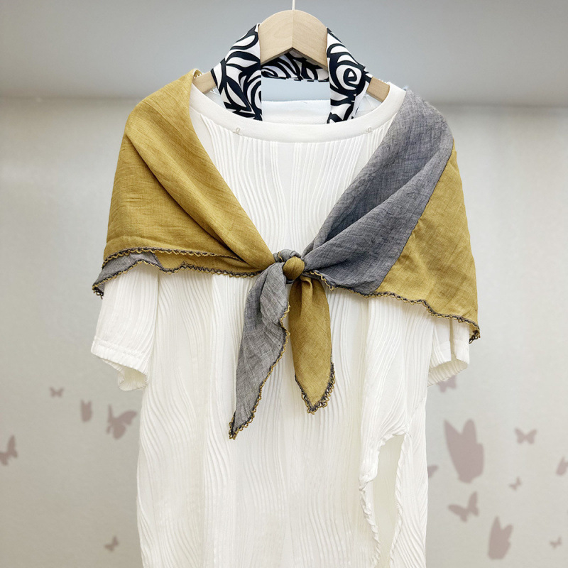 Spalvų blokavimo medvilninis ir lininis šilkinis moteriškas šalikas, universalus kvadratinis šalikas, moteriškas šalikas, pavasario, rudens ir žiemos kaklo apsaugos skara, plonas vasarinis stilius
