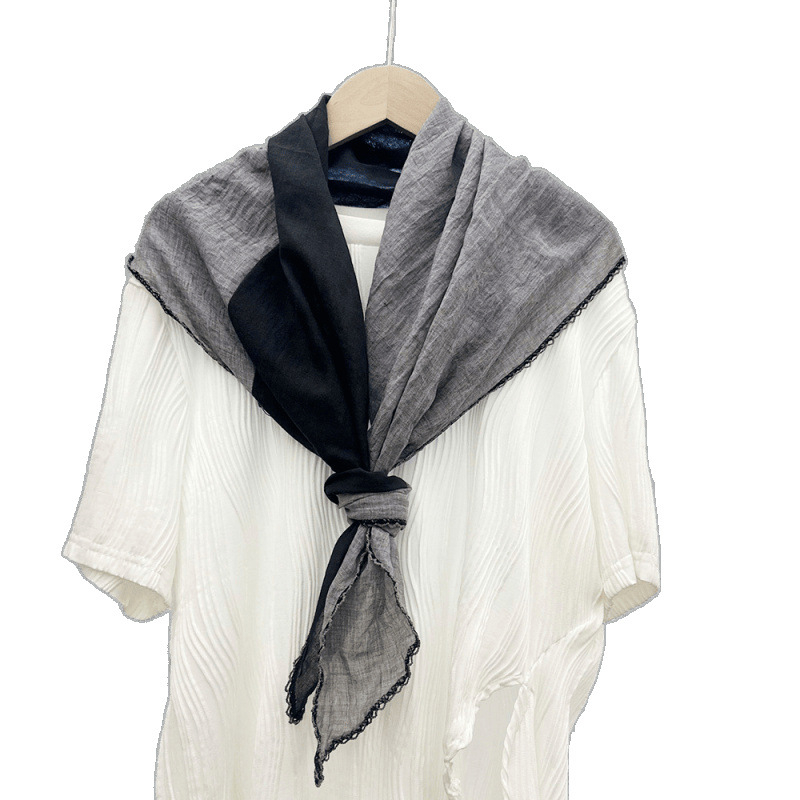 Spalvų blokavimo medvilninis ir lininis šilkinis moteriškas šalikas, universalus kvadratinis šalikas, moteriškas šalikas, pavasario, rudens ir žiemos kaklo apsaugos skara, plonas vasarinis stilius