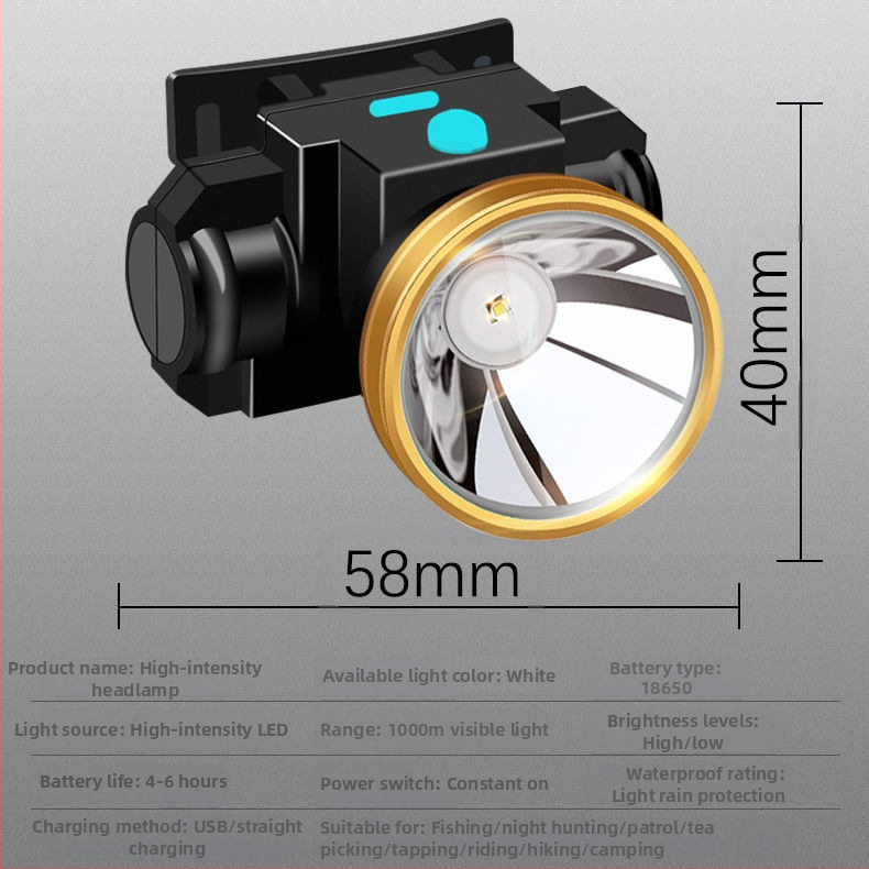 LED jutiklio priekinis žibintas, stiprus apšvietimas, lauko įkraunamas žvejybos žibintas, ant galvos tvirtinamas kalnakasių žibintas, nešiojamas ir įkraunamas