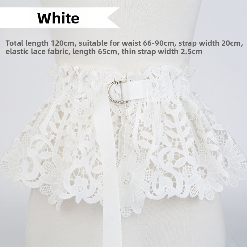 Dámsky opasok s čipkovou ozdobou, elastický pás so širokým pásom a šatami, košeľou, svetrom