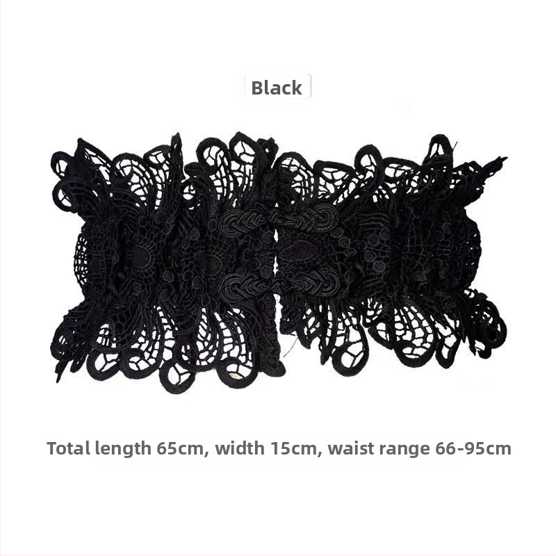 Dámsky opasok s čipkovou ozdobou, elastický pás so širokým pásom a šatami, košeľou, svetrom