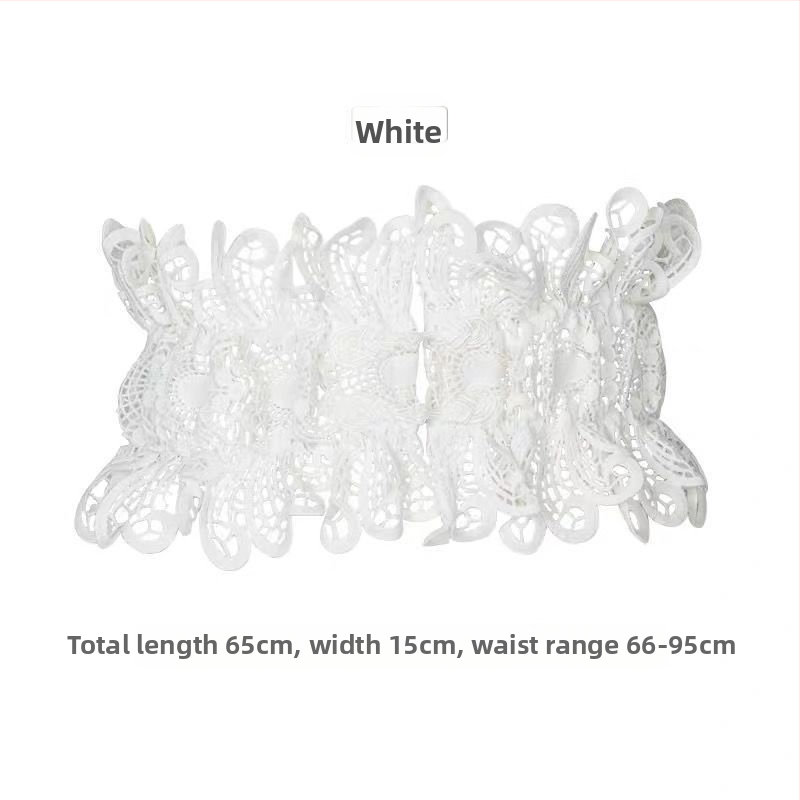 Dámsky opasok s čipkovou ozdobou, elastický pás so širokým pásom a šatami, košeľou, svetrom