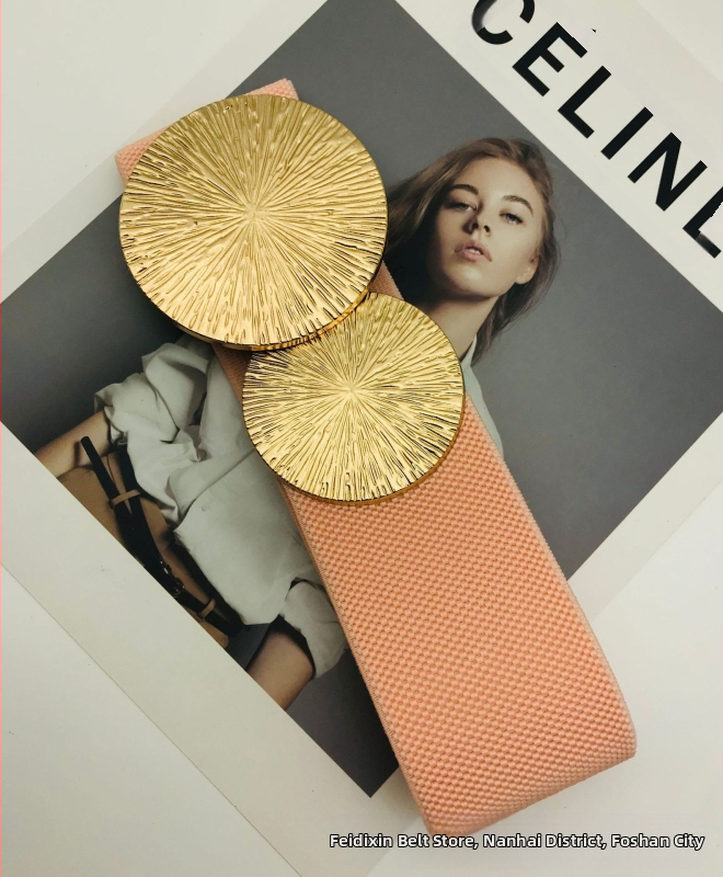 Moebrändi Euroopa ja Ameerika stiilis naiste vööga dekoratiivne mantel elastse vöökohaga, tihe metallist ümmargune pandla ja laia vöökohaga pitser