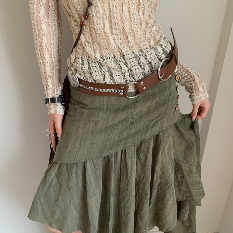 Američki retro Y2K milenijski stil remena s zakovicama za žene, nišni seksi stil, široka verzija, dizajn smeđeg pojasa