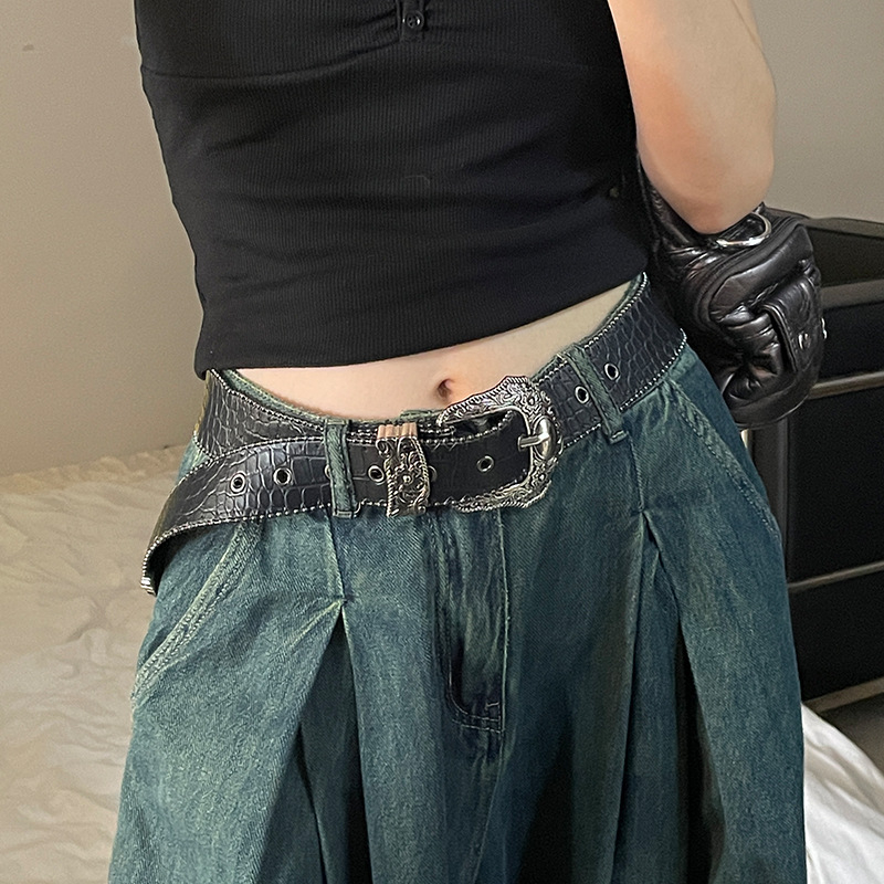 Američki retro Y2K milenijski stil remena s zakovicama za žene, nišni seksi stil, široka verzija, dizajn smeđeg pojasa