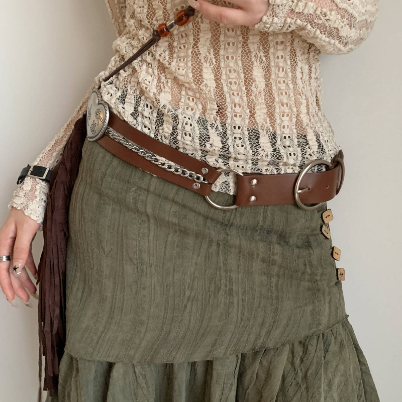 Američki retro Y2K milenijski stil remena s zakovicama za žene, nišni seksi stil, široka verzija, dizajn smeđeg pojasa