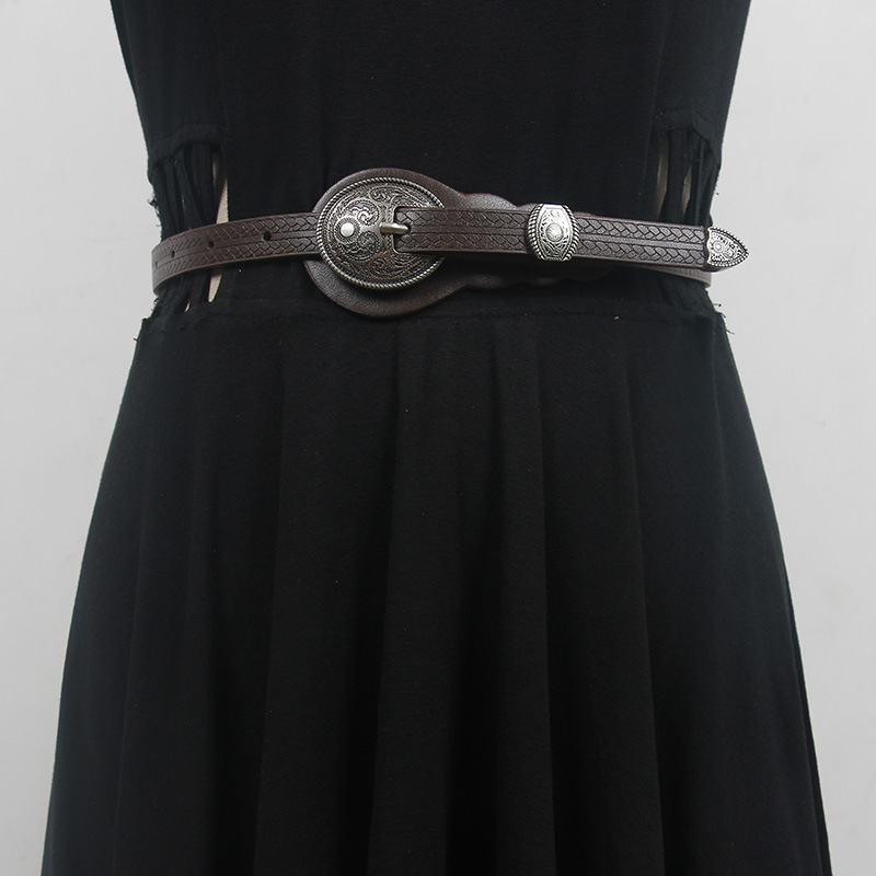 Etnilise stiiliga naiste vööga dekoratiivne teksaseelik retro õhuke must vöö õhuke sobitatud seelik boheemlaslik nahkmood