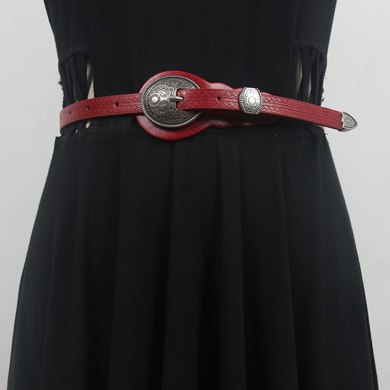 Etnilise stiiliga naiste vööga dekoratiivne teksaseelik retro õhuke must vöö õhuke sobitatud seelik boheemlaslik nahkmood