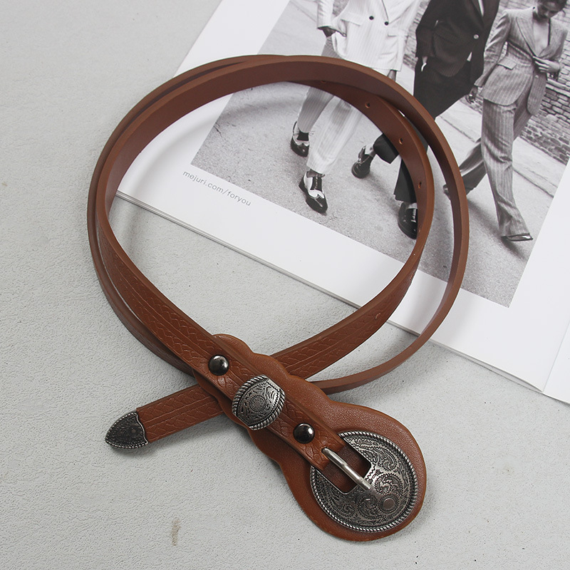 Etnilise stiiliga naiste vööga dekoratiivne teksaseelik retro õhuke must vöö õhuke sobitatud seelik boheemlaslik nahkmood