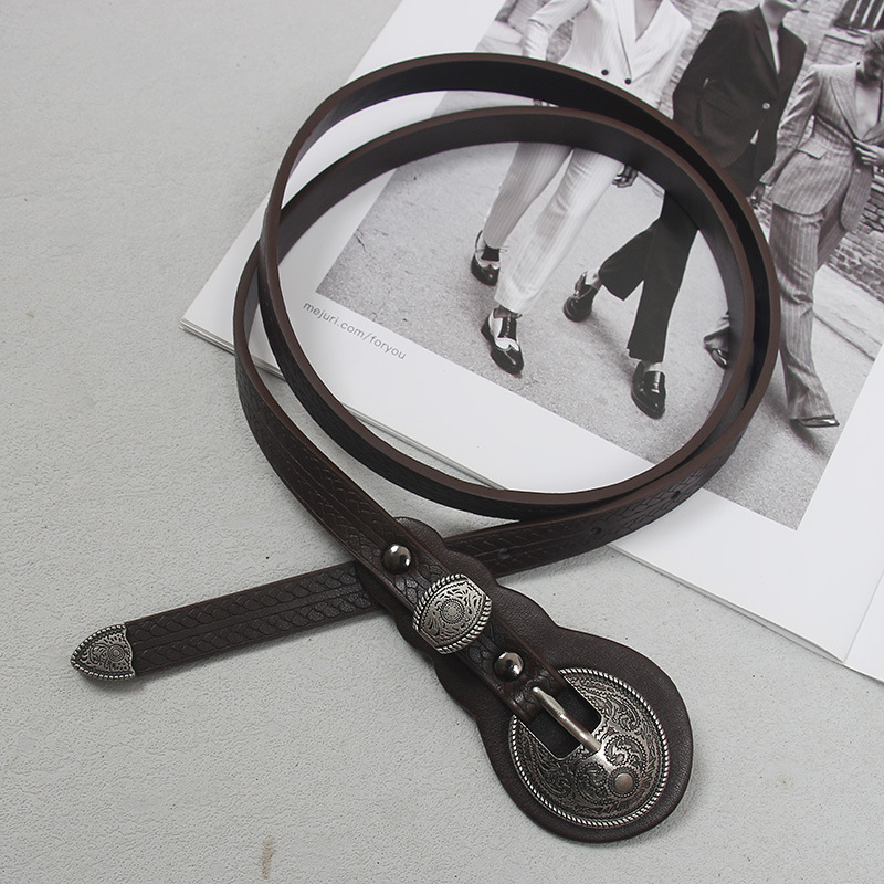 Etnilise stiiliga naiste vööga dekoratiivne teksaseelik retro õhuke must vöö õhuke sobitatud seelik boheemlaslik nahkmood