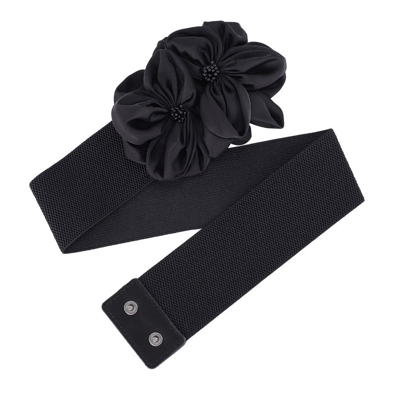 Naiste moodne lilleline dekoratiivne kleit vöökohaga seeliku vöö must universaalne lips elastne vöökate