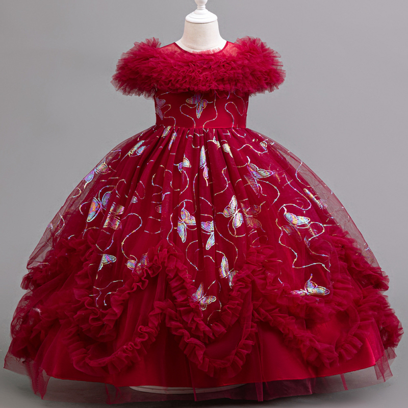 Djevojačka haljina dugih ramena, pahuljasta gaza, leptir, brončana, elegantna, za rođendan, klavirska nastup