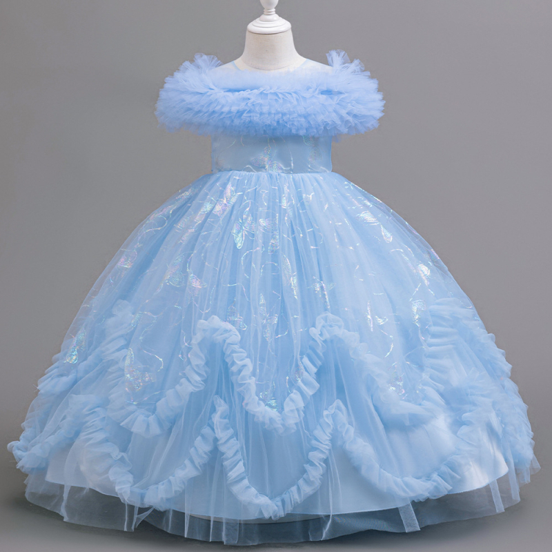 Djevojačka haljina dugih ramena, pahuljasta gaza, leptir, brončana, elegantna, za rođendan, klavirska nastup