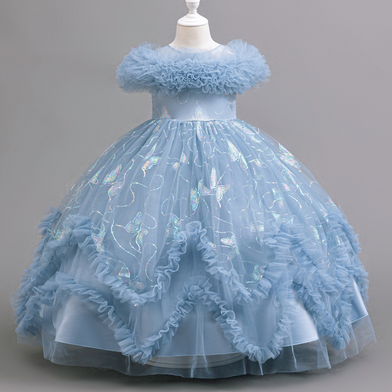 Djevojačka haljina dugih ramena, pahuljasta gaza, leptir, brončana, elegantna, za rođendan, klavirska nastup