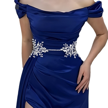 Γαλλικό νυφικό Yulapan SH804 με σφραγίδα μέσης και κρύσταλλο, στρας, χάντρες, πιτσιλιές και φύλλα πιτσιλίσματος, ζώνη δεξιώσεων