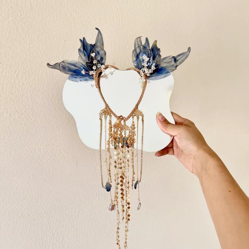 Antikvarinis Hanfu galvos apdangalas, kutais dekoruotas šviesiaplaukis vainikas, mėlynai juodas kostiumas, Xianxia filmų fotografijos Hanfu plaukų vainikas, segtukų kostiumas