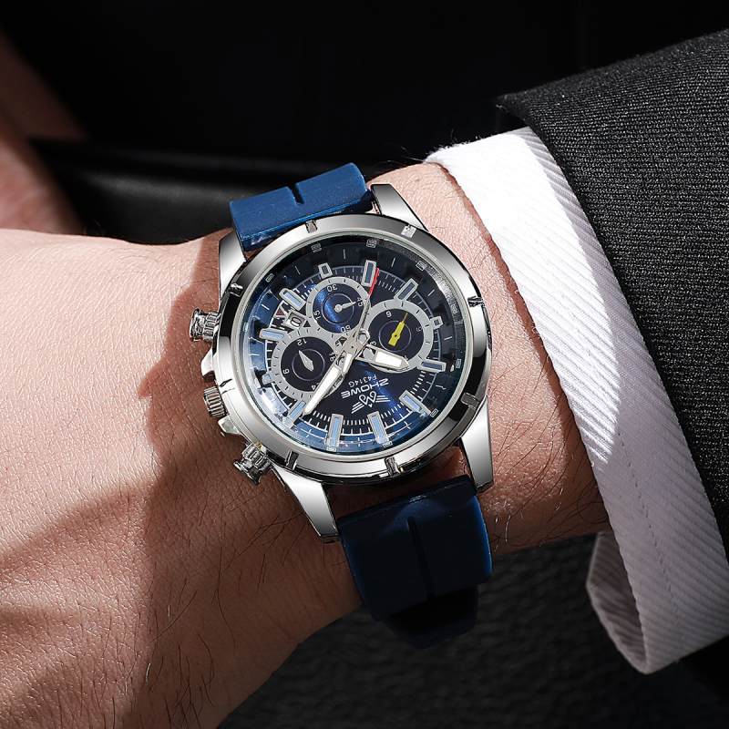 Cezhraničný zahraničný obchod Nové športové a voľnočasové módne veľké ciferníkové kalendárové gravírované sviatočné trojoké pánske quartzové hodinky pripravené na predaj