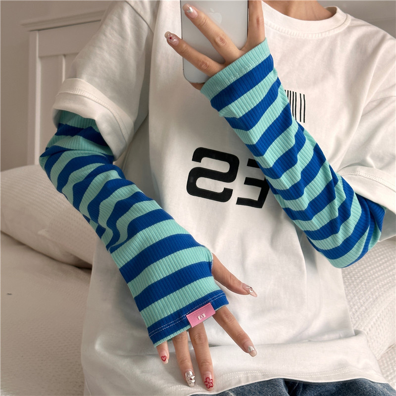 Mėlynos apsaugos nuo saulės rankovės, laisvos, vasarinės, vairavimo ir dviračių sportui skirtos, dryžuotos, nuo UV spindulių apsaugančios, dryžuotos, ledo rankovės, 2023 m., naujas stilius.