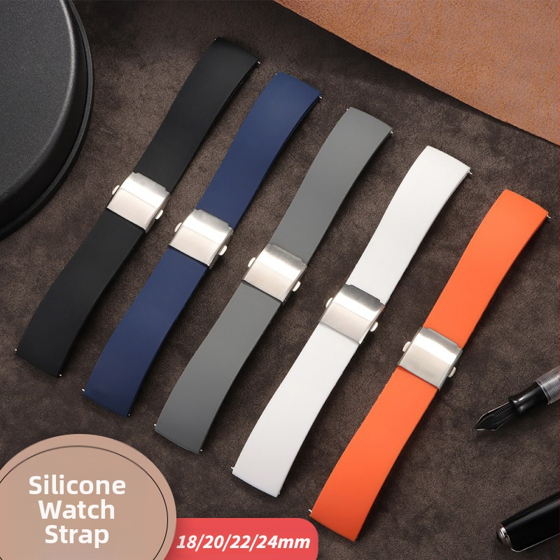 Силиконова каишка за часовник с бързо освобождаване, подходяща за Huawei Samsung, с двоен щрак, еднокомпонентна силиконова каишка за часовник 18/20/22 мм